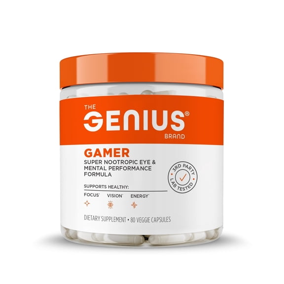 Genius Gamer, Gaming Focus Supplement, 80 Pills - Elite Nootropic Performance Booster - Boost Brain & Mental Clarity, Reaction Time & Concentration - Blue Light Support with Lutemax
