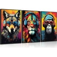 thumbnail image 1 of Gaming Wall Art Animal Graffiti Posters Pictures With Headphones Sunglasses Gorilla Tiger Wolf Cool Gamer Canvas Prints Colorful Graffiti Paintings for Teens Game Boys Room Wall Decor (Framed canvas), 1 of 6