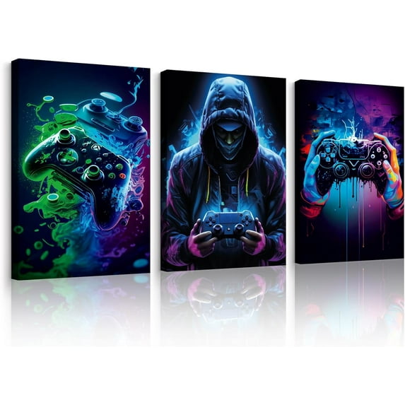 Gaming Wall Art Boys Room Canvas Wall Decor Video Game Wall Art Cool Gamer Posters Neon Gaming Pictures Teen Boy Wall Decor Retro Painting for Bedroom Playroom Unframed