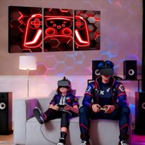 Gaming Wall Art for Living Room Neon Honeycomb Gamer Poster Prints Video Game Consoles Red Hexagon Lights 3 Picture Sets Wall Decor,Kids Bedroom Decor
