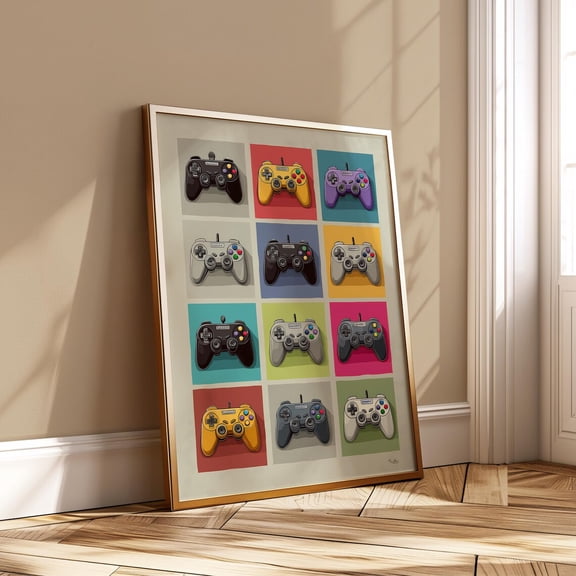Gaming Wall Decor Retro Game Controller Pop Art Colorful Nerd Room Artwork, Stretched Canvas 16x20in