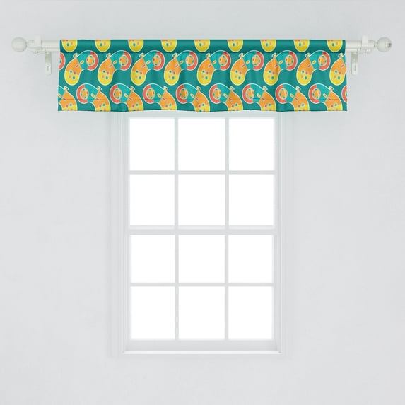 Gaming Window Valance Pack of 2, Game Controller Gamepad Retro Colors Atari Fans, Rod Pocket Curtain Valances for Kitchen Bedroom, 54" X 12", Dark Seafoam Multicolor, by Ambesonne