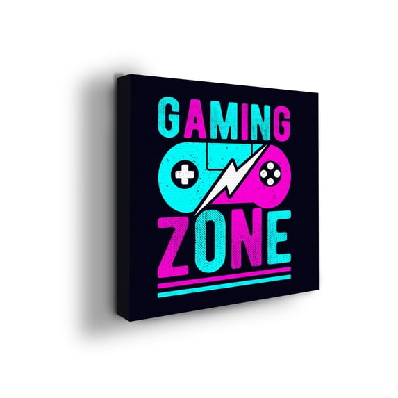 Gaming Zone Canvas Wall Art by Mavis Print- 14x14 inches Gaming Quotes Wall Decor | Video-Game Themed HD Printed & Wooden framed wall art | Modern Wall Decor for Gift | Made in USA