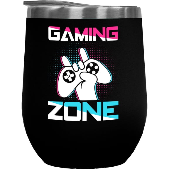 Gaming Zone with Game Controller, Black 12oz Wine Tumbler