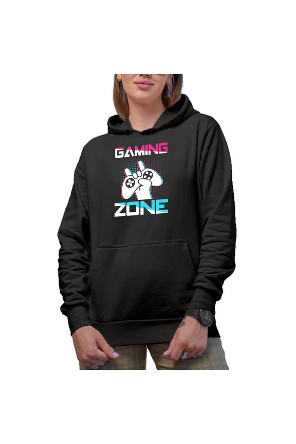 Gaming Zone with Game Controller, Black Hooded Sweatshirt or Hoodie, Medium
