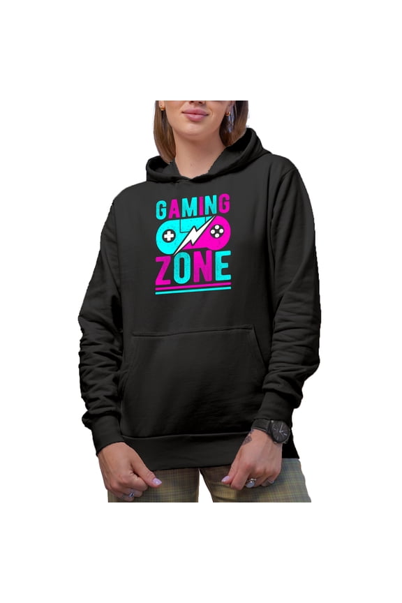 Gaming Zone with Game Controller, Gamer, Black Hooded Sweatshirt or Hoodie, Small