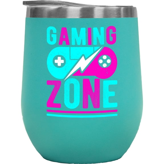 Gaming Zone with Game Controller, Gamer, Mint 12oz Wine Tumbler