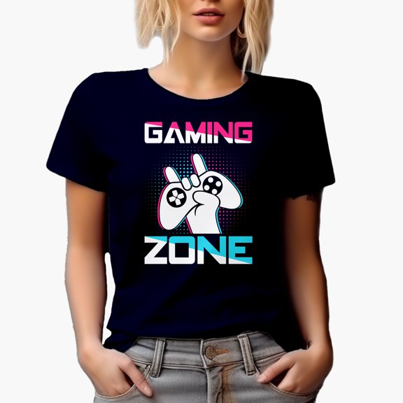 Gaming Zone with Game Controller, Navy Blue T-Shirt, Small