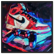 Gaming and Style Canvas Sneaker Art Print by Art Remedy, Black Frame, 12" x 12"