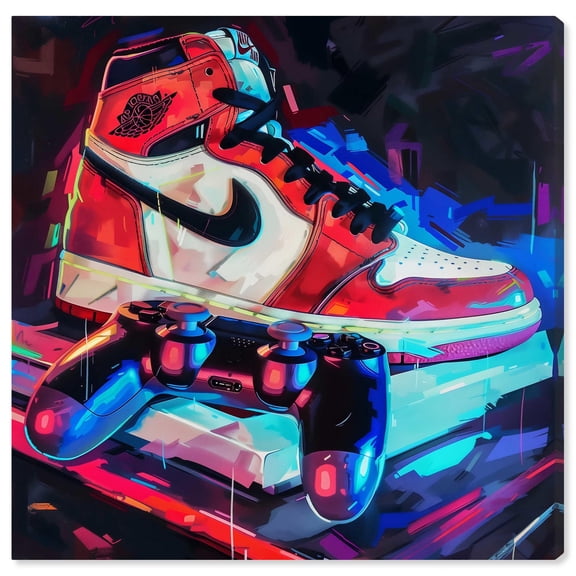 Gaming and Style Canvas Sneaker Art Print by Art Remedy, Gallery Wrapped, 20" x 20"