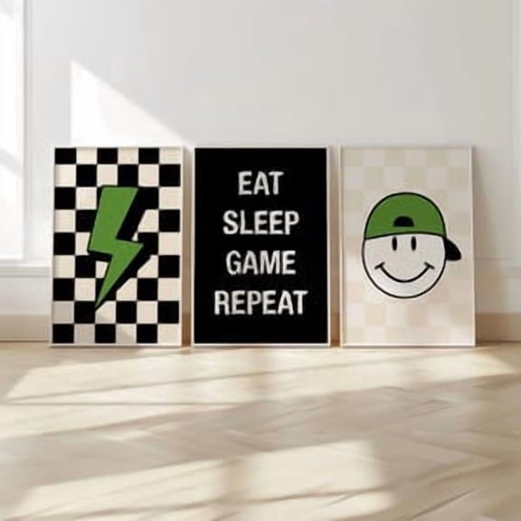 Gaming prints, boys room wall art, gaming room decor, teen prints, video game, set of 3 6, cool kids print, retro style prints, checkerboard, Poster Only