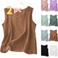 thumbnail image 1 of Gamivast 2 Pack Linen Tank Tops for Women Sleeveless Crew Neck Loose Fit Summer Tops Basic Casual Shirts Vacation Beach Linen Look outfits Wear, 1 of 5