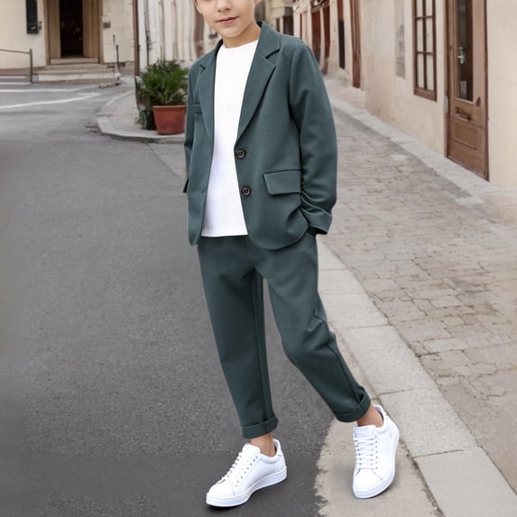 Gamivast 2 Pc Boys and Girls Set for Wedding Kids formal Tuxedos Birthday Parties Fashion Blazer Long Pants Set Tuxedo for Jacket Pants Set Gray Recent i have Placed