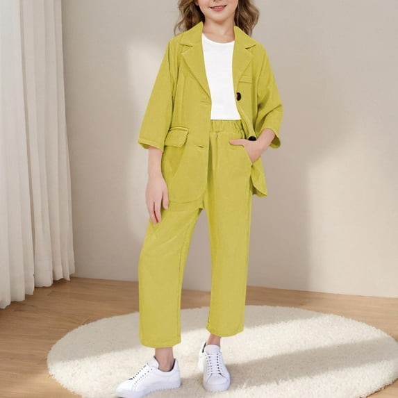 Gamivast 2 Pc Boys and Girls Set for Wedding Kids formal Tuxedos Birthday Parties Fashion Blazer Long Pants Set Tuxedo for Jacket Pants Set Green or Clearance Tracking My Recent Order
