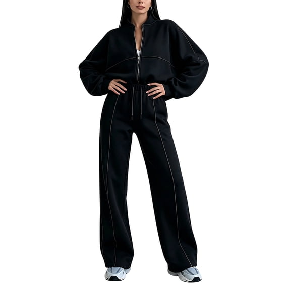 Gamivast 2 Piece Activewear Sets for Women Cropped Zip up Jacket High Waisted Pants Set Tracksuit Fall Winter Athletic Lounge Outfits Activewear