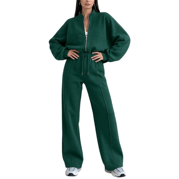 Gamivast 2 Piece Activewear Sets for Women Cropped Zip up Jacket High Waisted Pants Set Tracksuit Fall Winter Athletic Lounge Outfits Activewear