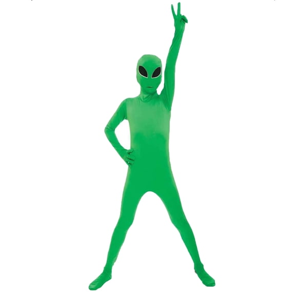 Gamivast 2 Piece Alien Costume for Kids Full Body Jumpsuit with Mask Set Stretch Breathable Fabric Zentai Suit Halloween Performance Outfit Set