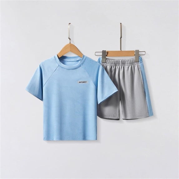 Gamivast 2 Piece Athletic Set for Kids Short Sleeve Crewneck T-Shirt and Shorts Set Solid Color Quick-Dry Breathable Mesh Fabric Sporty Workout Outfit Set