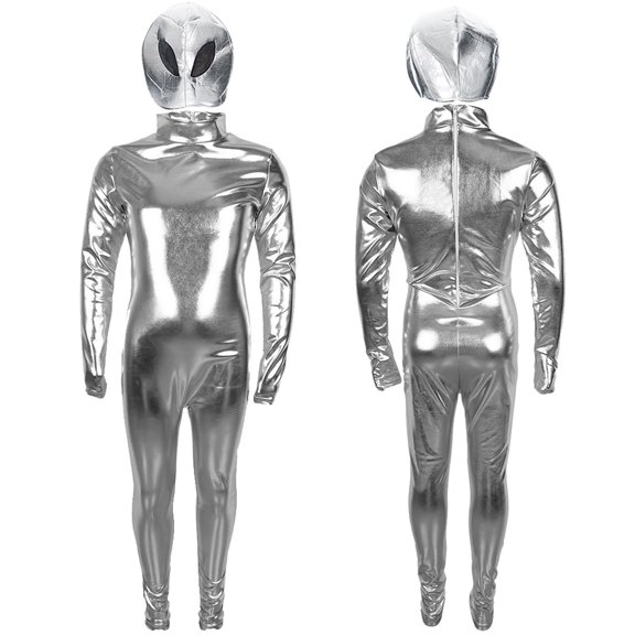 Gamivast 2 Piece Jumpsuit for Kids Mock Neck Long Sleeve Unitard Set Stretch Metallic Shiny Fabric Zentai Suit Halloween Performance Costume