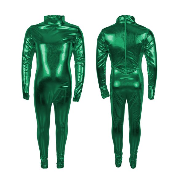 Gamivast 2 Piece Jumpsuit for Kids Mock Neck Long Sleeve Unitard Set Stretch Metallic Shiny Fabric Zentai Suit Halloween Performance Costume