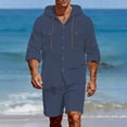 thumbnail image 1 of Gamivast 2 Piece Linen Set for Men Long Sleeve Hooded Button Down Shirt and Drawstring Shorts Set Breathable Lightweight Casual Summer Beach Sweatsuit, 1 of 9