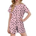 thumbnail image 1 of Gamivast 2 Piece Lounge Set for Girls Heart Print Short Sleeve Top and Matching Shorts Stretchy Soft Knit Fabric for Daily Casual Home Sleepwear Outfit, 1 of 8