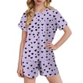 thumbnail image 1 of Gamivast 2 Piece Lounge Set for Girls Heart Print Short Sleeve Top and Matching Shorts Stretchy Soft Knit Fabric for Daily Casual Home Sleepwear Outfit, 1 of 8
