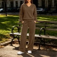 thumbnail image 1 of Gamivast 2 Piece Lounge Sets for Women V Neck Long Sleeve Pullover tops Wide Leg Sweatpants Casual Sweatsuit Tracksuit Matching Outfits Fall Winter Activewear Khaki M, 1 of 6