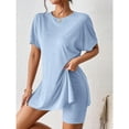 thumbnail image 1 of Gamivast 2 Piece Outfit for Women Short Sleeve Tunic T-Shirt and Biker Shorts Set Casual Summer Lounge Tracksuit Athletic Activewear Light Blue S, 1 of 7