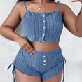 thumbnail image 1 of Gamivast 2 Piece Outfits for Women Ribbed Knit Crop Cami Top & Ruched Shorts Set Summer Lounge Sets Button Down Sleepwear Y2K Clubwear, 1 of 4