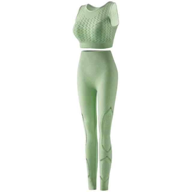 Gamivast 2 Piece Outfits for Women Textured Crop Tank Top & High Waist Leggings Workout Sets Seamless Knit Gym Yoga Running Clothing