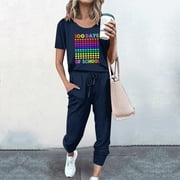 Gamivast 2 Piece Sets for Women Casual Printing Short Sleeve Top Pants Set Airport Outfits 2024 Lounge Sets Athleisure Sets