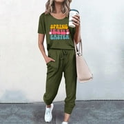 Gamivast 2 Piece Sets for Women Casual Printing Short Sleeve Top Pants Set Lounge Sets Athleisure Sets Airport Outfits 2024
