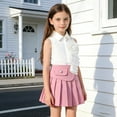 thumbnail image 1 of Gamivast 2 Piece Skirt Set for Girls Sleeveless Shirt with Flower Ruffles and Pleated Skirt with Pocket Elegant Summer Party Fashion Outfits Set for Girls, 1 of 9