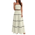 thumbnail image 1 of Gamivast 2 Piece Skirt Sets for Women Strapless Tube Top & Tiered Maxi Skirt Boho Outfits Wavy Trim Soft Summer Vacation Beach Cover Up Matching Dresses, 1 of 7