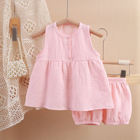 Gamivast 2 Piece Summer Set for Baby Girls Sleeveless Button Down Tunic Top and Bloomer Shorts Set Soft Breathable Cotton Gauze Pajamas Loungewear Outfit