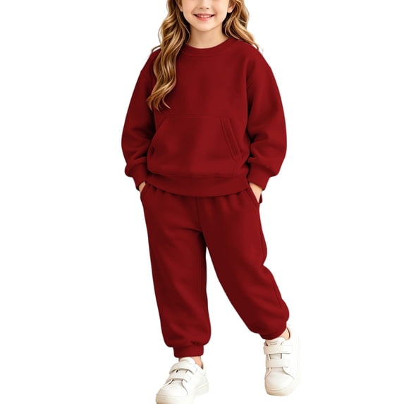 Gamivast 2 Piece Sweatsuit Outfit for Girl Long Sleeve Pullover Hoodie Sweatpants Tracksuit Set Casual Activewear Jogger Set Red 8 Years