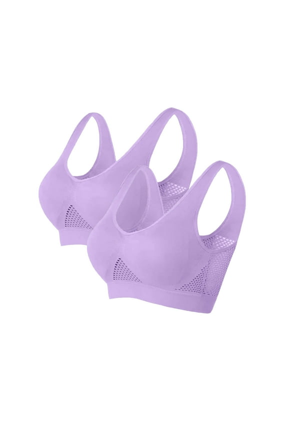 2PC Womens Sports Bras Multipack Breathable Cool Workout Bras Seamless Everyday Bra Plus Size Bras Running Antisagging Bra Purple M BráSieres Para Mujer