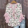 thumbnail image 1 of Gamivast 3/4 Length Sleeve Womens Tops Summer Cute Button Floral Printed Graphic Tees V Neck Ruffle Blouses Flowy Shirts XL at, 1 of 5