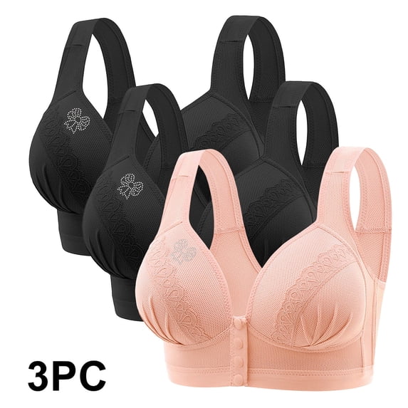 Gamivast 3 Pack Plus Size Bras for Women, Front Closure Button Bras, Push Up Wirefree Bra Daily Wear Bras, Full Coverage Bras Everyday Bra RedXL BráSieres Para Mujer