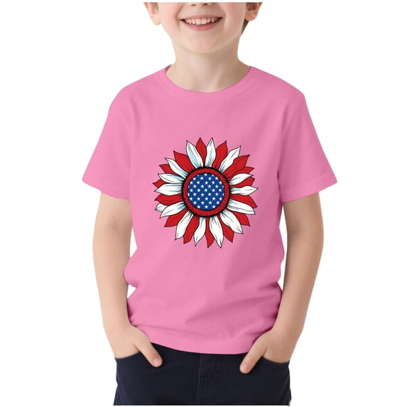 Gamivast 4Th of July Patriotic T Shirt for Kids USA American Flag Short Sleeve Crewneck Stars And Stripes Sunflower Graphic Casual Summer Tops