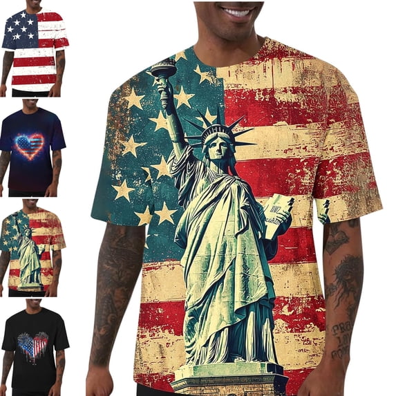 Gamivast 4Th of July Patriotic T-Shirts for Men USA American Flag Short Sleeve Crewneck Stars And Stripes Heart Graphic Casual Loose Fit Summer Tops