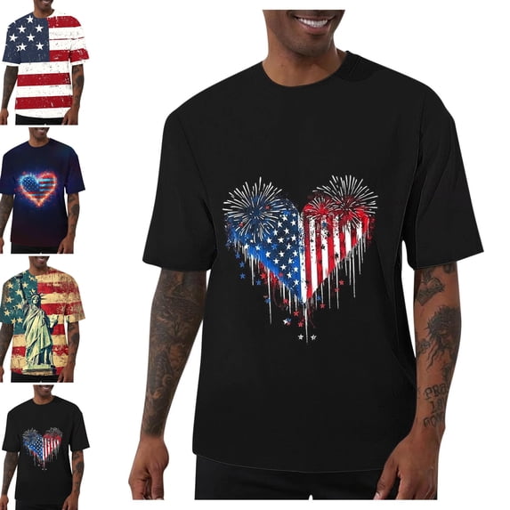 Gamivast 4Th of July Patriotic T-Shirts for Men USA American Flag Short Sleeve Crewneck Stars And Stripes Heart Graphic Casual Loose Fit Summer Tops