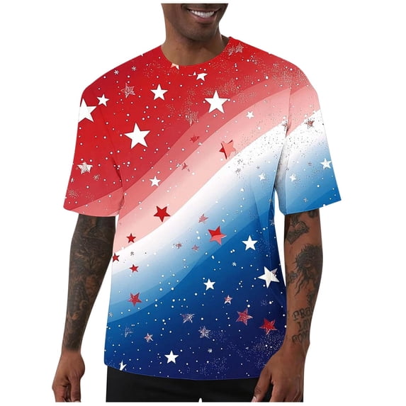 Gamivast 4Th of July Patriotic T-Shirts for Men USA American Flag Short Sleeve Crewneck Tie Dye Fireworks Graphic Casual Loose Fit Summer Tops