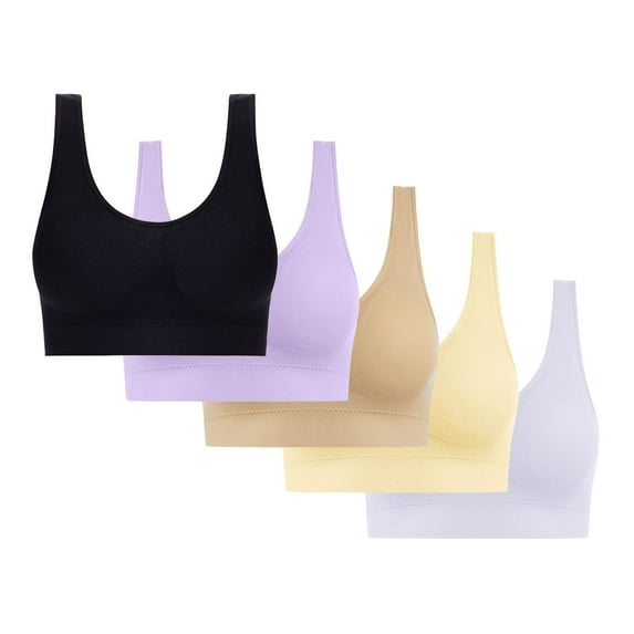 Gamivast 5 Pack Plus Size Bra for Women Comfortable Wide Strap Wireless Bra withSoft Support Solid Seamless Breathable Full Coverage Bralette Yoga Sports Bralettes