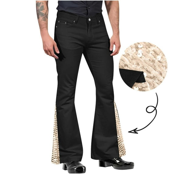 Gamivast 70S Disco Pants for Men,Mens Bell Bottom Jeans Pants,60S 70S Bell Bottoms Stretch Vintage Denim Pants Jeans for Men Beige XXL of the Day Clothes Under $ 5.00