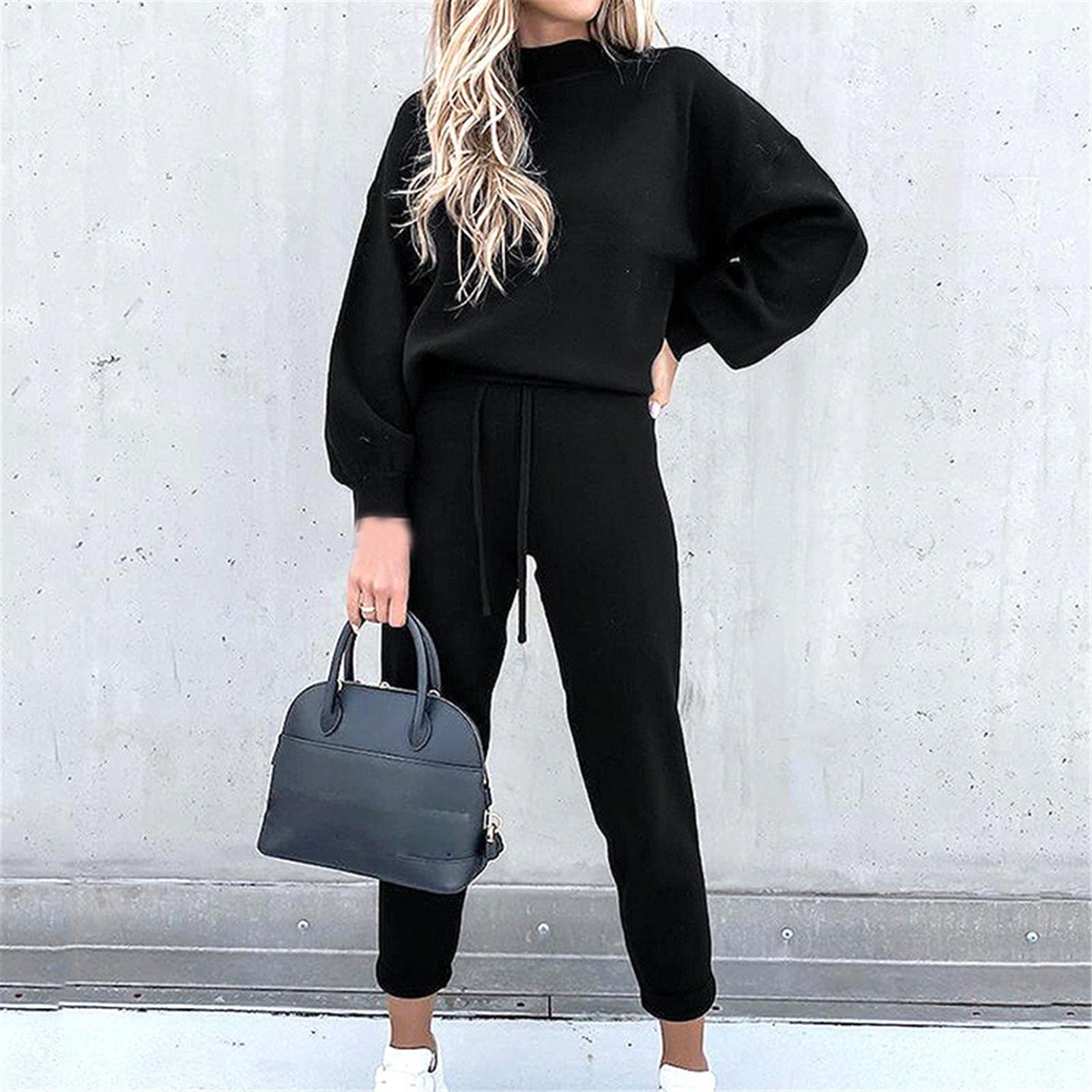 Airport Outfits for Women 2024 Long Sleeve Turtle Neck Sweatshirt Drawstring Waist Sweatpants Joggers Fall Outfits 2024 Trendy Comfy Sets Clothing Conjunto Deportivo Para Mujer