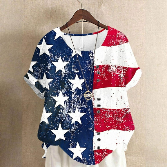 Gamivast American Flag Shirts 4Th Of July T Shirts Flag Graphic Stars Stripes Print Crew Neck Patriotic Tee Tops Casual Summer Tops Red XL Womens Clothes Previous