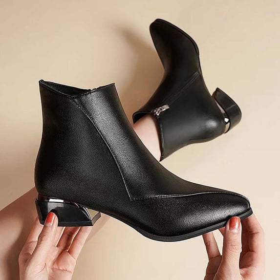 Gamivast Ankle Boots for Women Faux Leather Boots Pointed Toe Side Zip Geometric Low Heel Dress Boots for Office Work Party Travel Evening Footwear Black 40