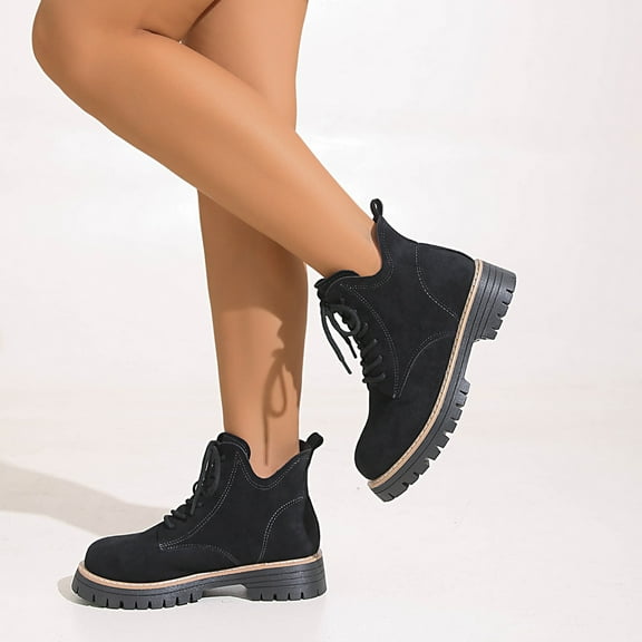 Gamivast Ankle Boots for Women Lace up Low Heel Chunky Boot Fashion Anti-Slip Round Toe Shoes Outdoor Hiking Platformed Comfortable Booties